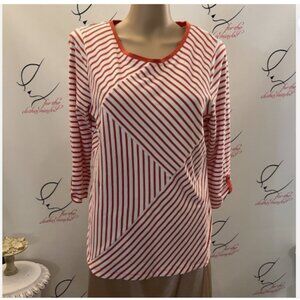 Zenergy Chico's. Size 1 M. Cotton Blend. Stretch Knit Stripe White Red. B128